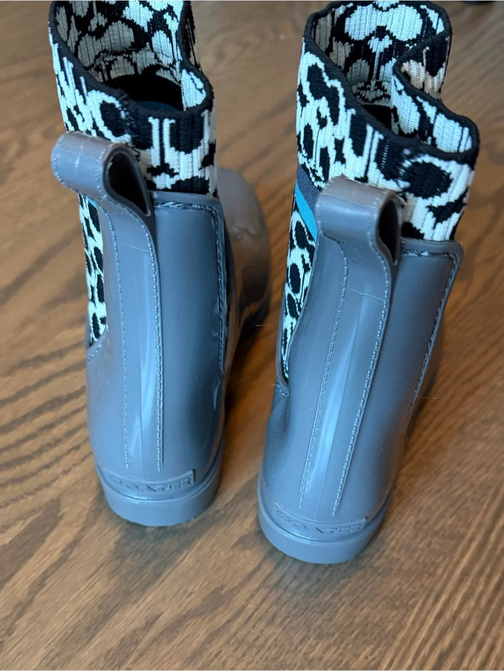 COACH Gray Glossy rivington Chelsea Rain Boot with Signature Knit Cuff